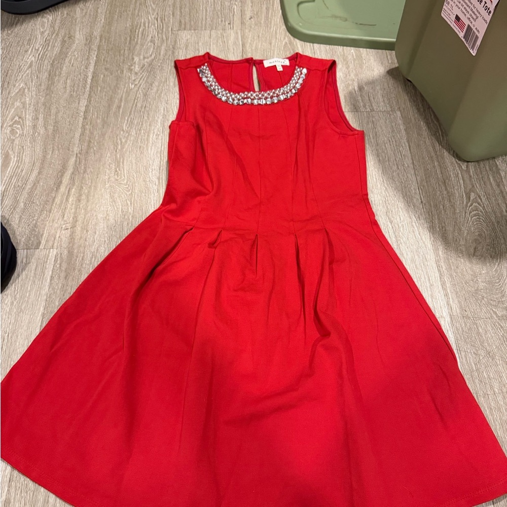 Monteau Red Mini Dress with Pearl Detail